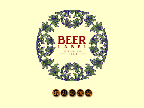 Vintage elegant beer label with floral ornate circle t shirt vector art