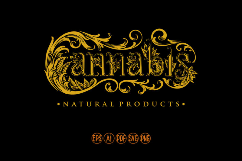 Classic luxury word Gold lettering cannabis Illustrations