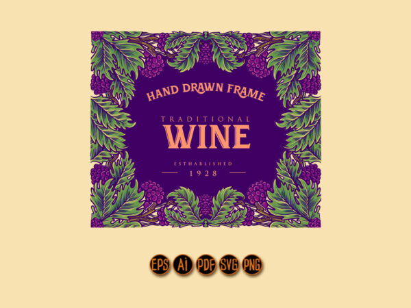 Frame vintage wine labels with floral ornate t shirt graphic design
