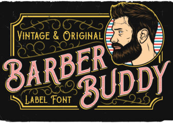 Barber Buddy font and 10 editable t-shirt designs