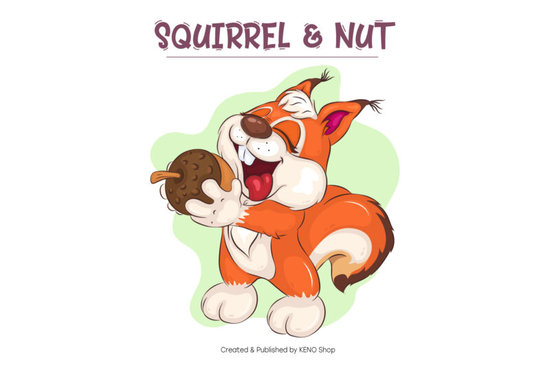 Cartoon Squirrel and Nut. T-Shirt, JPG, PNG.