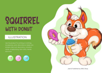 Cartoon Squirrel with Donut. Clipart.