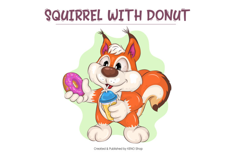 Cartoon Squirrel with Donut. Clipart.