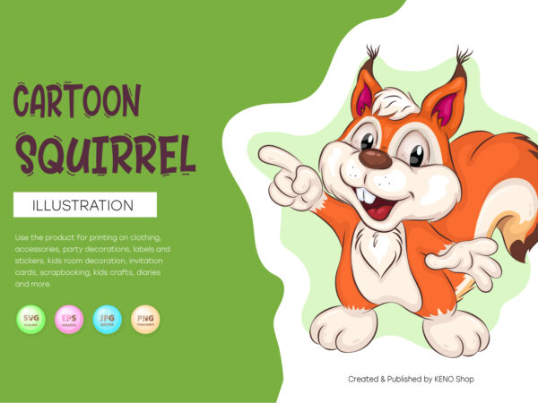 Cute cartoon squirrel. t-shirt, png, svg.