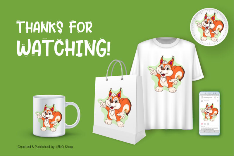 Cute Cartoon Squirrel. T-Shirt, PNG, SVG.