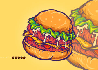 Delicious burger Fast Food cartoon Illustrations t shirt vector illustration