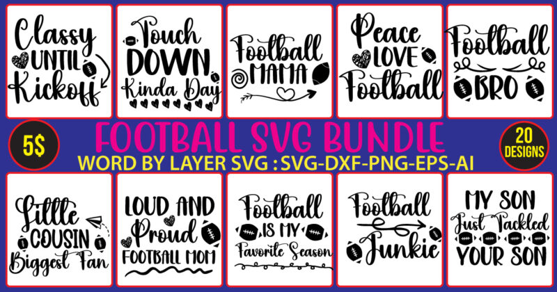 Football svg bundle,Football svg design bundle for sale!