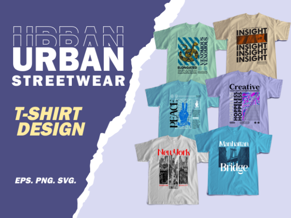 Urban streetwear t-shirt design bundle, eps, png, svg