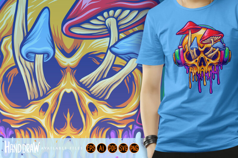 Funky psychedelic skull mushroom Illustrations