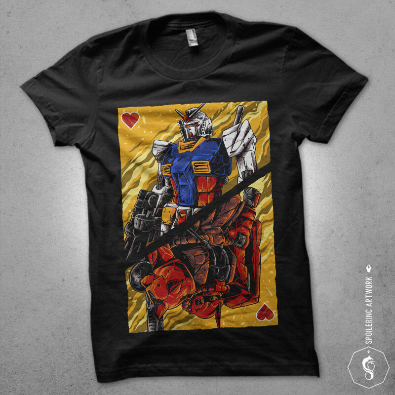 japanese robot gundam illustration tshirt design bundles