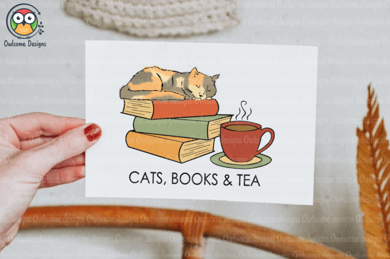 Cats, books & tea Sublimation Design