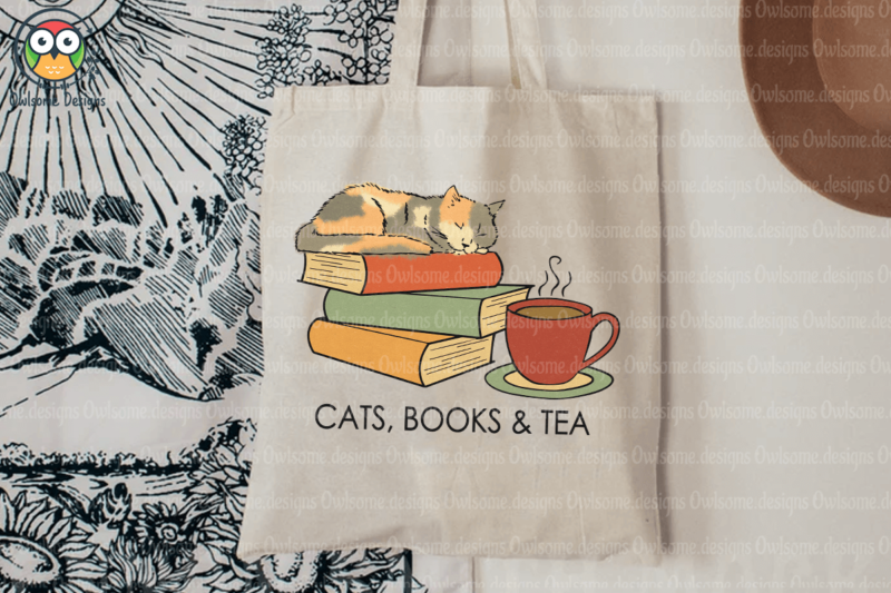 Cats, books & tea Sublimation Design