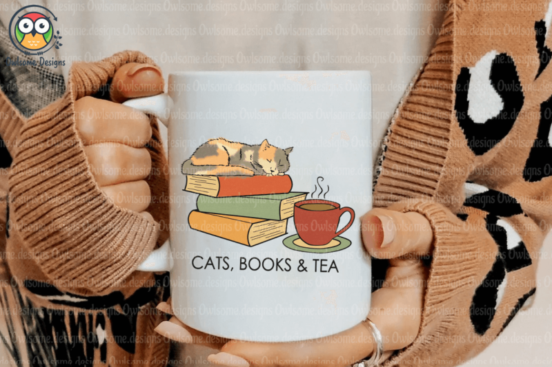 Cats, books & tea Sublimation Design