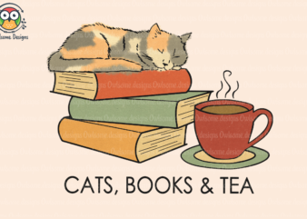 Cats, books & tea Sublimation Design