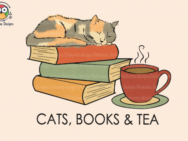 Cats, books & tea sublimation design
