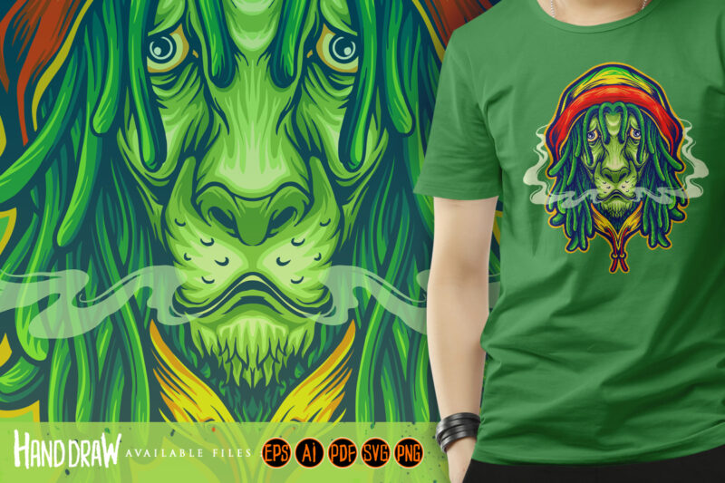Head Rasta lion weed smoke Mascot Illustrations - Buy t-shirt designs