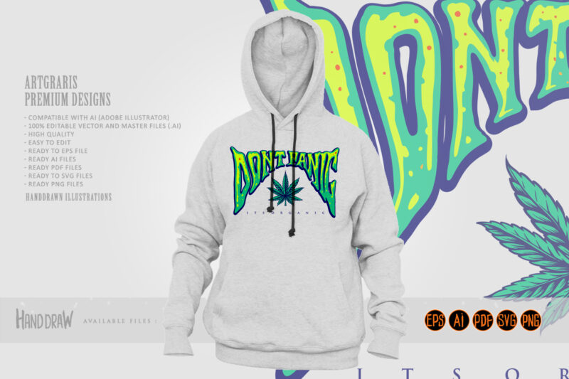 Weed lettering Dont panic word typography Cannabis Logo