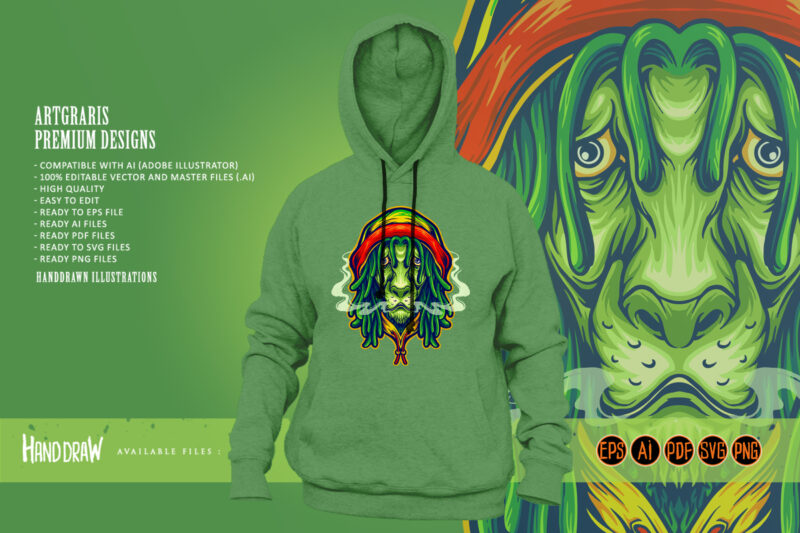 Head Rasta lion weed smoke Mascot Illustrations