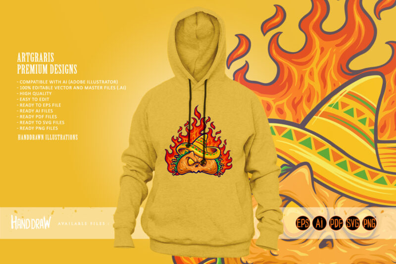 Angry Food mexican taco on fire Mascot Illusrations