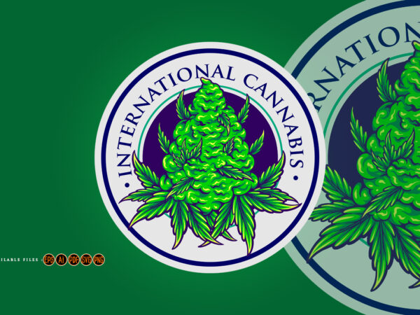 International cannabis plant vintage logo badge illustrations t shirt design for sale International cannabis plant vintage logo badge illustrations t shirt design for sale