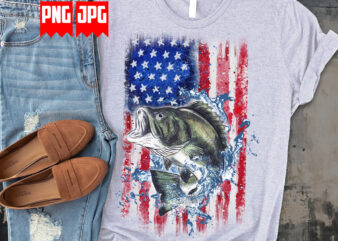 USA Flag Bass Fishing Watercolor Digital Artwork and Illustration t shirt vector graphic