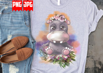 Cute floral hippopotamus digital artwork t-shirt sublimation design