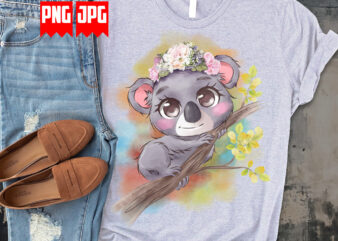 Cute floral koala digital design for t-shirt sublimation, GTG and transfer