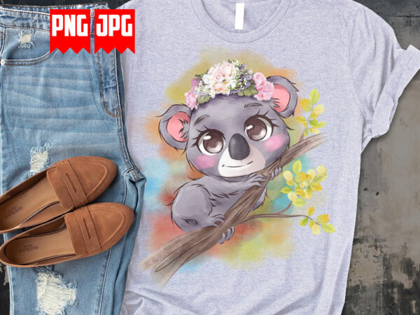 Cute floral koala digital design for t-shirt sublimation, gtg and transfer