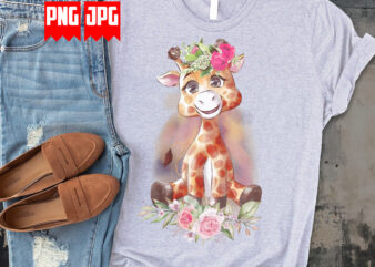 Cute floral giraffe in watercolor artwork illustration t shirt vector file