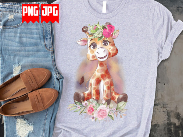 Cute floral giraffe in watercolor artwork illustration t shirt vector file