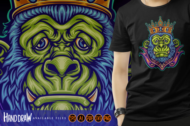 King Head gorilla cartoon mascot Illustrations