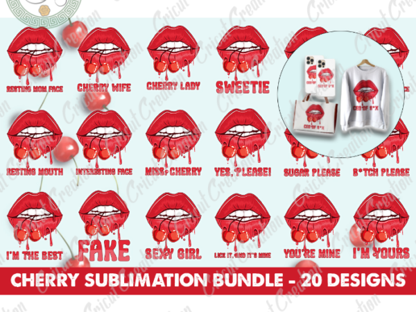 Sexy lips, cherry sublimation bundle 20 design diy crafts, sexy cherry lips png files ,summer vacation silhouette files, trending cameo htv prints
