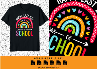 Happy last day of school shirt print template, Back to school, Hello kindergarten, 100 days of school shirt, Cute rainbow vector, heart shape arrow
