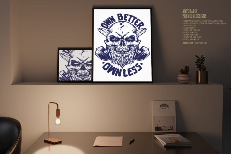 Angry Hard Worker skull head Illustrations