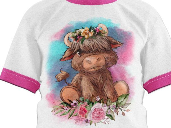 Cute floral highland cow watercolor digital design