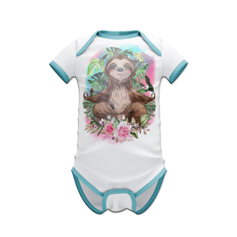 Watercolor cute floral sloth animal clipart for t-shirt sublimation