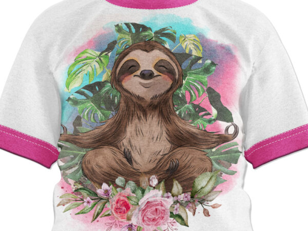 Watercolor cute floral sloth animal clipart for t-shirt sublimation