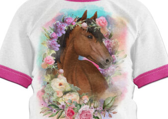 Floral Horse Digital Watercolor Illustration Artwork t shirt graphic design