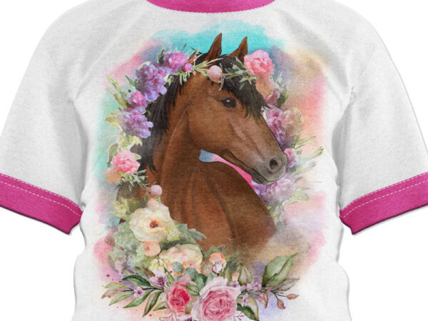 Floral horse digital watercolor illustration artwork t shirt graphic design