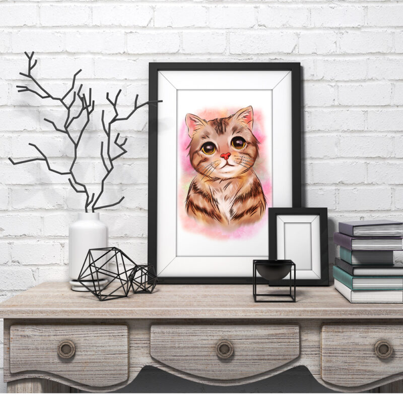 Cute watercolor cat for t-shirt design sublimation, GTG and transfer