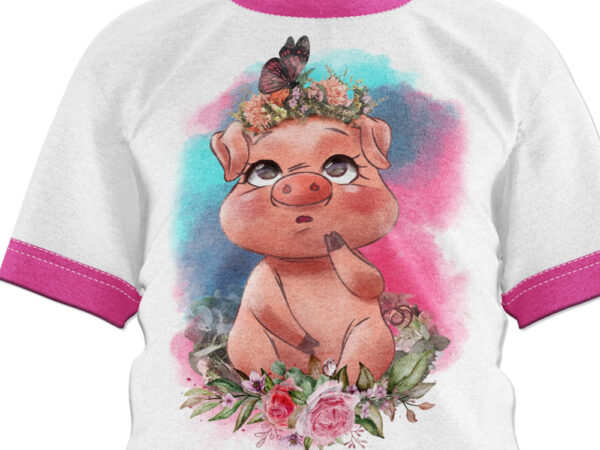 Cute floral farm pig in watercolor and pastel digital design Cute floral farm pig in watercolor and pastel digital design
