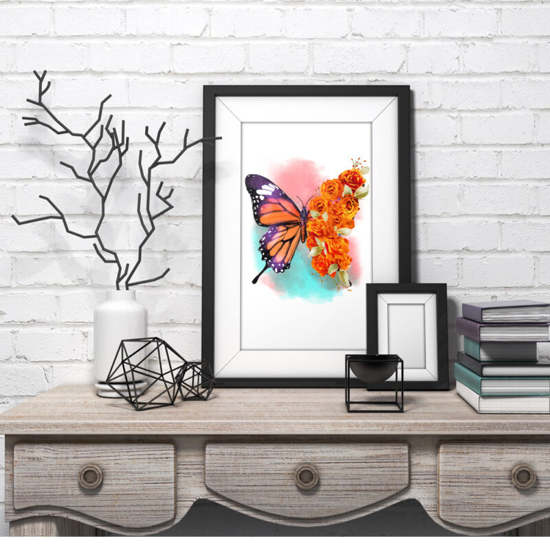 Floral butterfly t-shirt design for sublimation, GTG and transfer