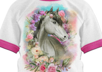 Floral white horse digital illustration and design