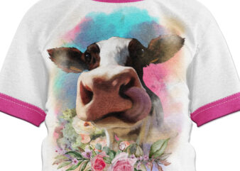 Floral watercolor farm cow digital artwork illustration t shirt graphic design