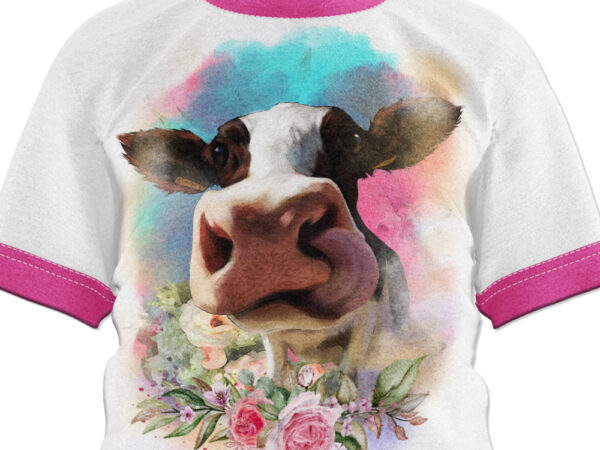 Floral watercolor farm cow digital artwork illustration t shirt graphic design