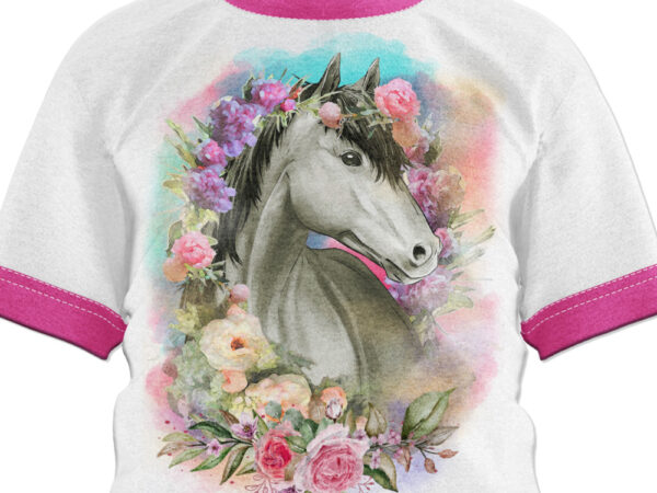 Floral white horse digital illustration and design