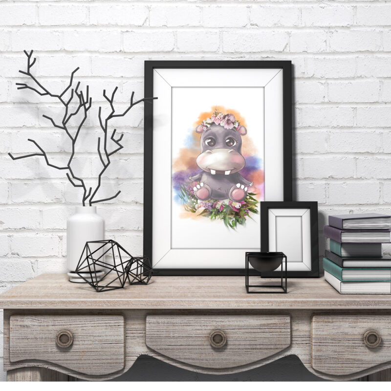 Cute floral hippopotamus digital artwork t-shirt sublimation design