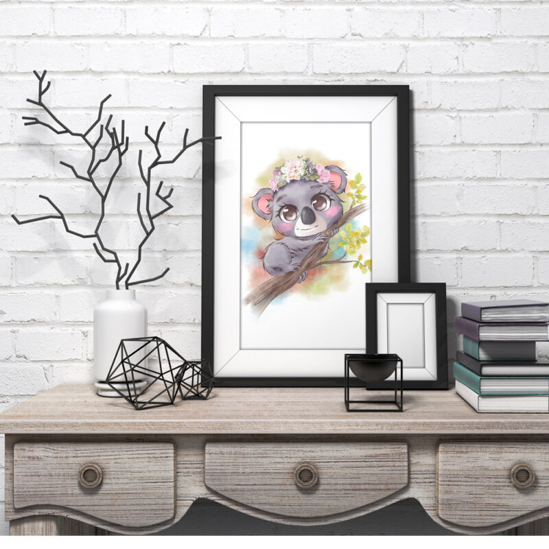 Cute floral koala digital design for t-shirt sublimation, GTG and transfer