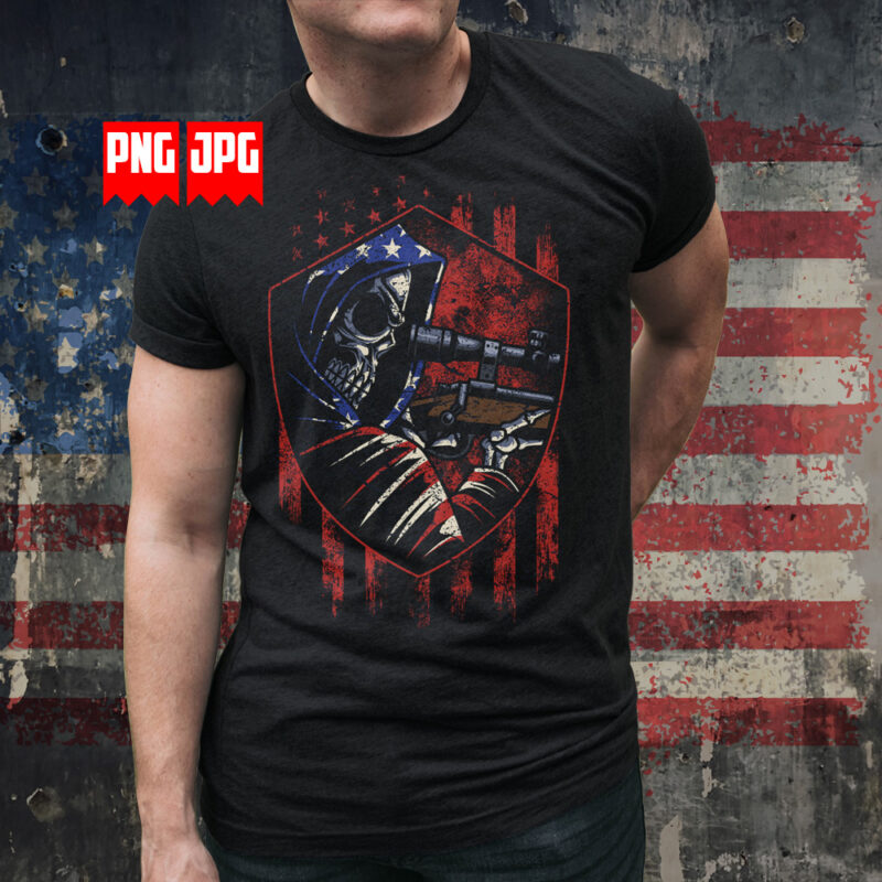 US Military Sniper Skull – Patriotic T-shirt Design