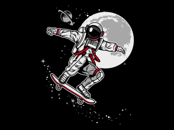 Skateboard astronaut cartoon t shirt template vector